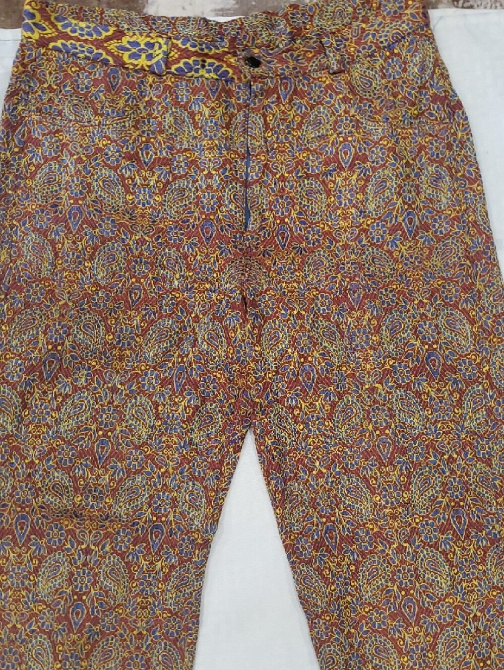 Boho Floral Border Chinos in Yellow & Brown - Picture 3 of 16